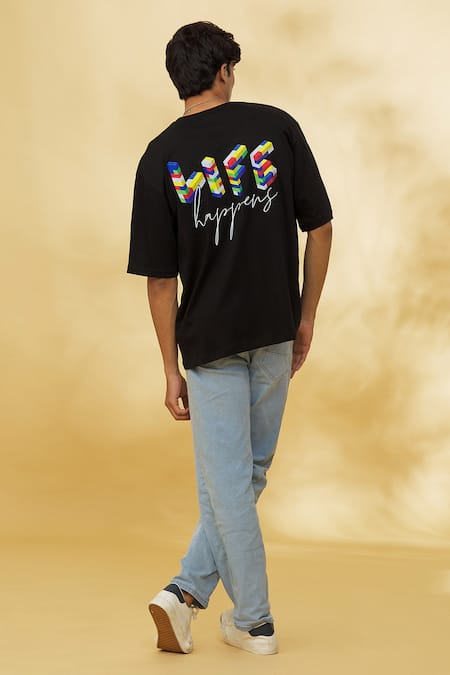Shop Theorem Black Cotton Life Happens T-shirt Online at Aza Fashions Shop_Theorem_Black Cotton Life Happens T-shirt _Online_at_Aza_Fashions