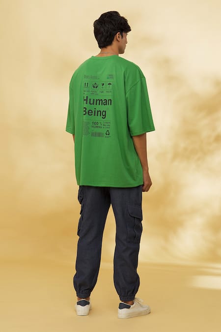 Buy_Theorem_Green Cotton Human Being Printed T-shirt _Online_at_Aza_Fashions