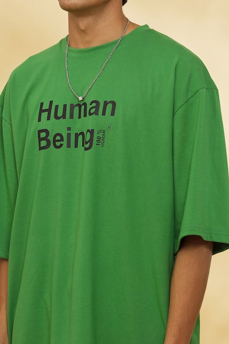 Theorem_Green Cotton Human Being Printed T-shirt _at_Aza_Fashions