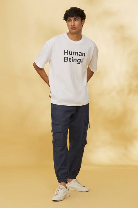 Shop Theorem White Cotton Human Being Printed T-shirt Online at Aza Fashions Shop_Theorem_White Cotton Human Being Printed T-shirt _Online_at_Aza_Fashions