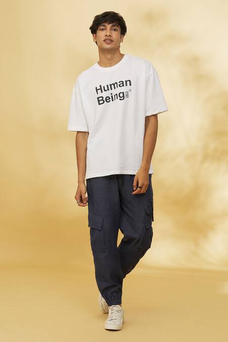 Theorem White Cotton Human Being Printed T-shirt at Aza Fashions Theorem_White Cotton Human Being Printed T-shirt _at_Aza_Fashions