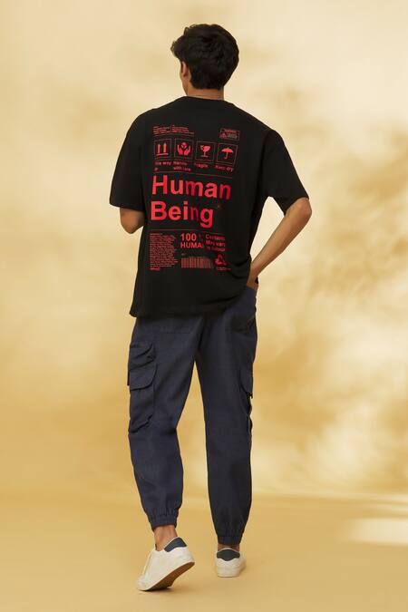 Theorem_Black Cotton Human Being Printed T-shirt _Online_at_Aza_Fashions