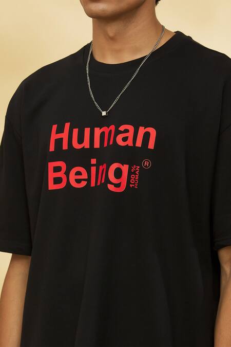 Theorem_Black Cotton Human Being Printed T-shirt _at_Aza_Fashions
