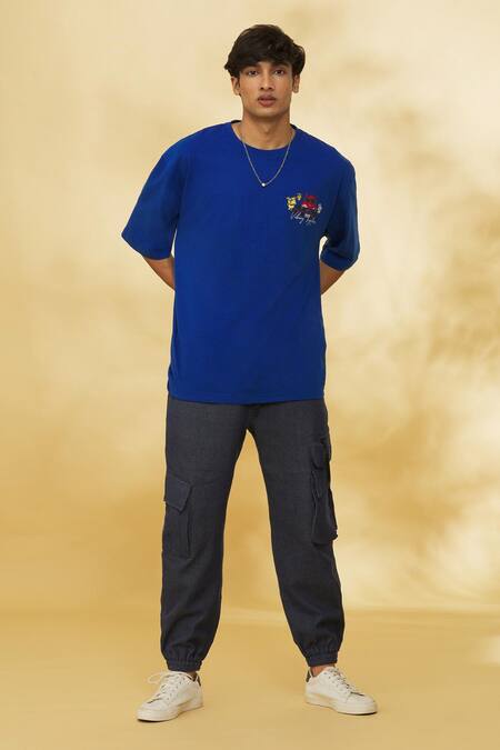 Theorem_Blue Cotton Vibing Together T-shirt _Online_at_Aza_Fashions