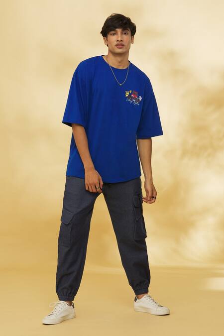 Buy_Theorem_Blue Cotton Vibing Together T-shirt _Online_at_Aza_Fashions