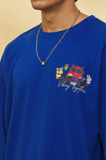 Theorem_Blue Cotton Vibing Together T-shirt _at_Aza_Fashions