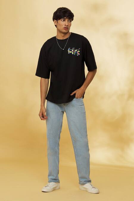 Theorem_Black Cotton Build A Great Life T-shirt _Online_at_Aza_Fashions