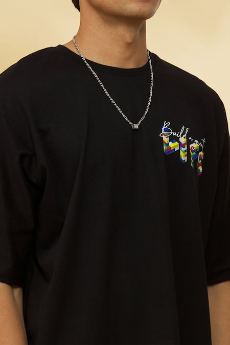 Theorem_Black Cotton Build A Great Life T-shirt _at_Aza_Fashions
