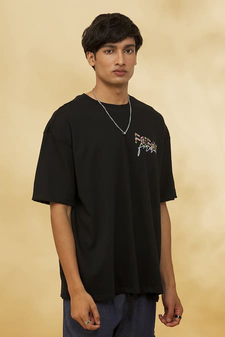 Theorem_Black Cotton Friends Forever Oversized T-shirt _Online_at_Aza_Fashions
