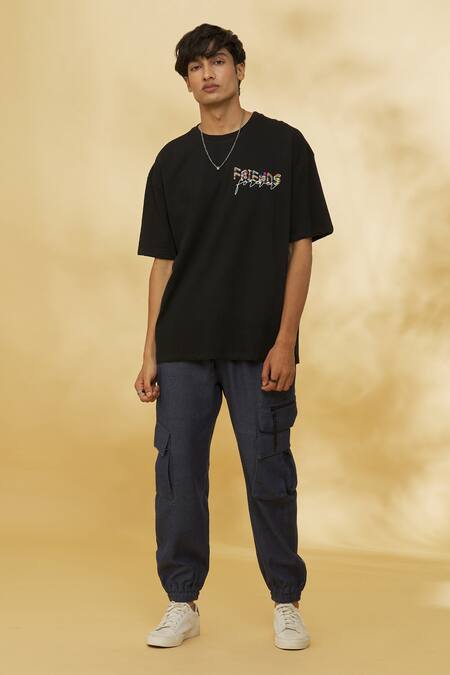 Shop_Theorem_Black Cotton Friends Forever Oversized T-shirt _Online_at_Aza_Fashions