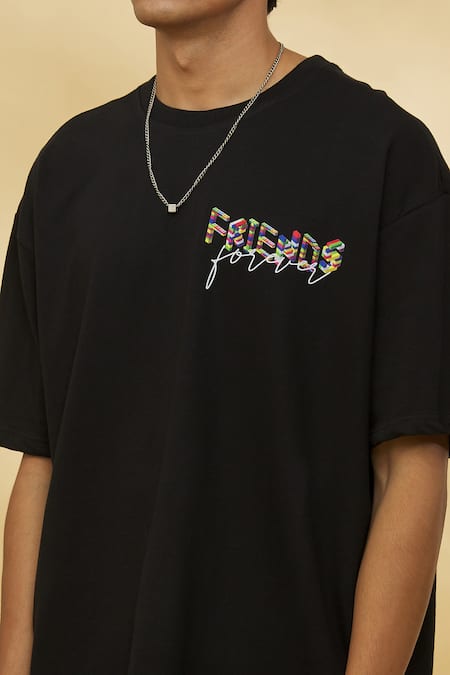 Theorem_Black Cotton Friends Forever Oversized T-shirt _at_Aza_Fashions