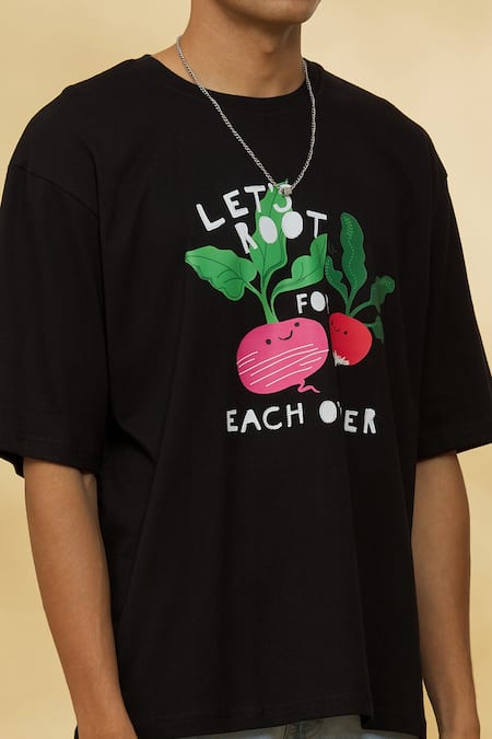 Theorem_Black Cotton Printed T-shirt _Online_at_Aza_Fashions