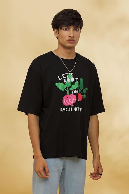 Buy_Theorem_Black Cotton Printed T-shirt _Online_at_Aza_Fashions