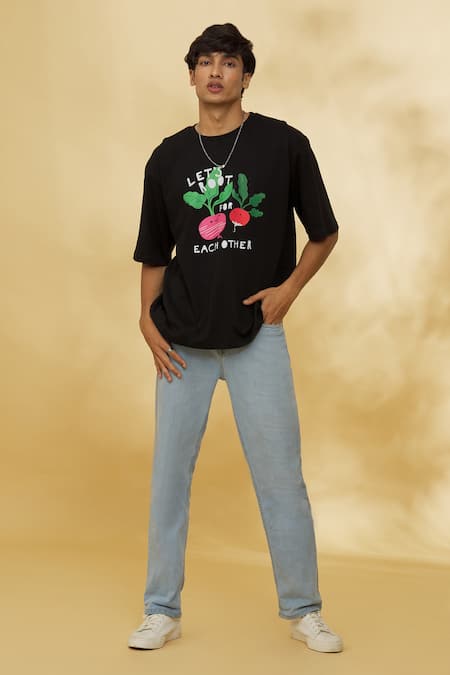 Theorem_Black Cotton Printed T-shirt _at_Aza_Fashions