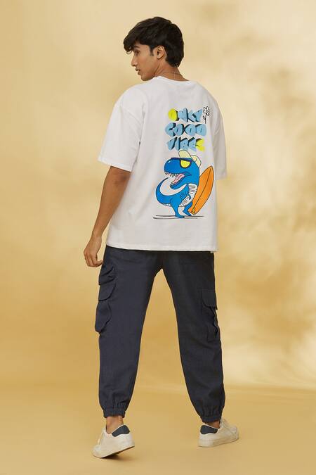 Buy_Theorem_White Cotton Only Good Vibes T Shirt _Online_at_Aza_Fashions