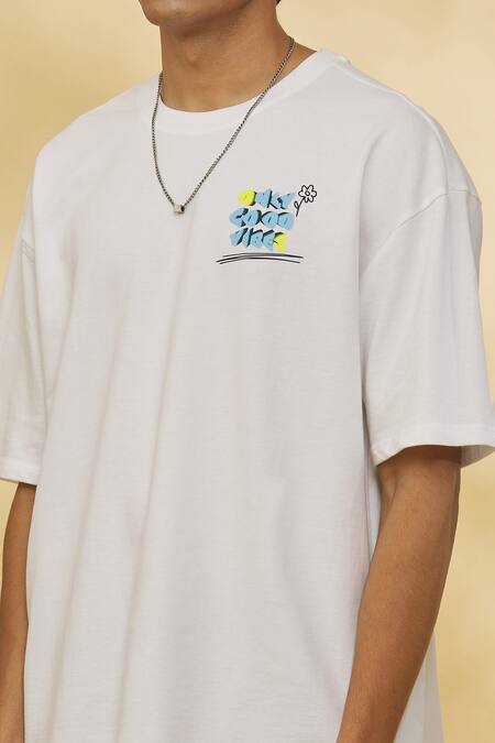 Shop_Theorem_White Cotton Only Good Vibes T Shirt _Online_at_Aza_Fashions