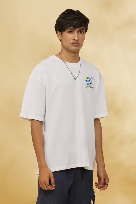 Theorem_White Cotton Only Good Vibes T Shirt _at_Aza_Fashions