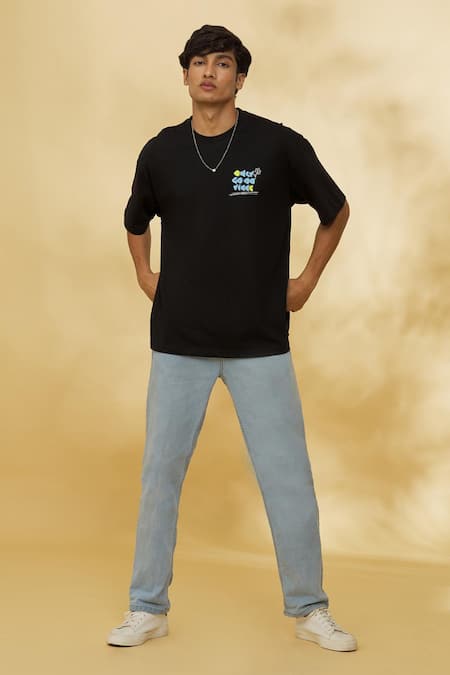 Theorem_Black Cotton Only Good Vibes T-shirt _Online_at_Aza_Fashions