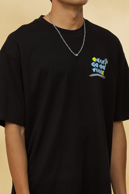 Theorem_Black Cotton Only Good Vibes T-shirt _at_Aza_Fashions