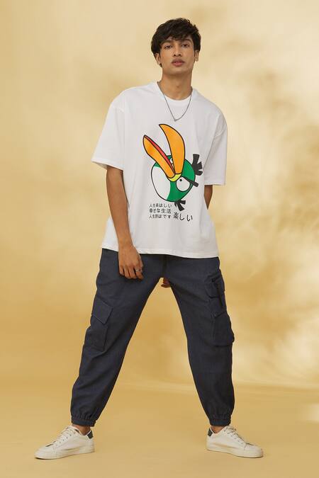 Buy_Theorem_White Cotton Angry Bird Printed T-shirt _Online_at_Aza_Fashions