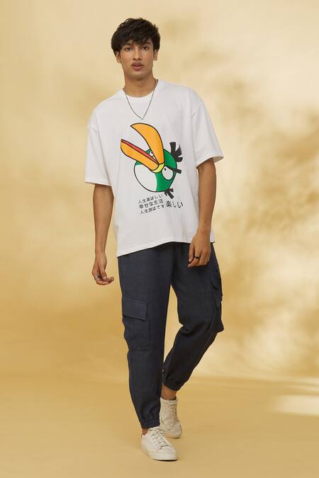 Shop_Theorem_White Cotton Angry Bird Printed T-shirt _Online_at_Aza_Fashions