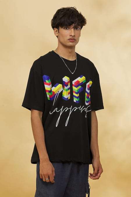 Shop_Theorem_Black Cotton Life Happens Big T-shirt _Online_at_Aza_Fashions