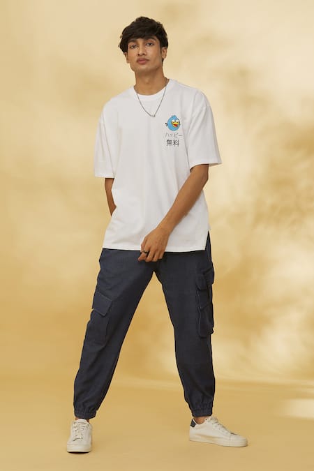 Theorem_White Cotton Vroom Birds Designer T-shirt _Online_at_Aza_Fashions