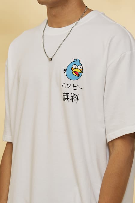 Buy_Theorem_White Cotton Vroom Birds Designer T-shirt _Online_at_Aza_Fashions