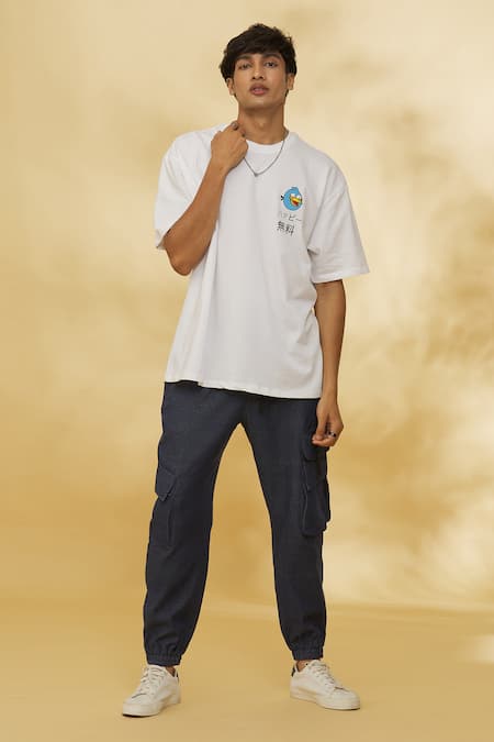 Theorem_White Cotton Vroom Birds Designer T-shirt _at_Aza_Fashions