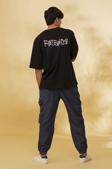 Shop_Theorem_Black Cotton Designer Friends Forever T-shirt _Online_at_Aza_Fashions