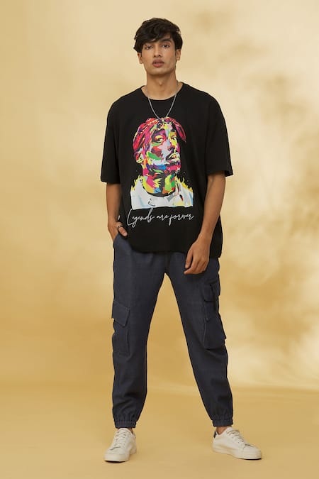 Shop_Theorem_Black Cotton Legends Are Forever T-shirt _Online_at_Aza_Fashions