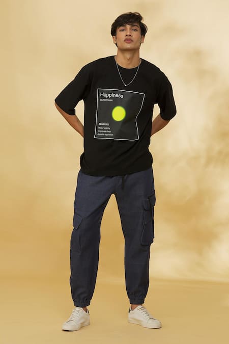 Theorem Black Cotton Emotion Happiness T-shirt Online at Aza Fashions Theorem_Black Cotton Emotion Happiness T-shirt _Online_at_Aza_Fashions