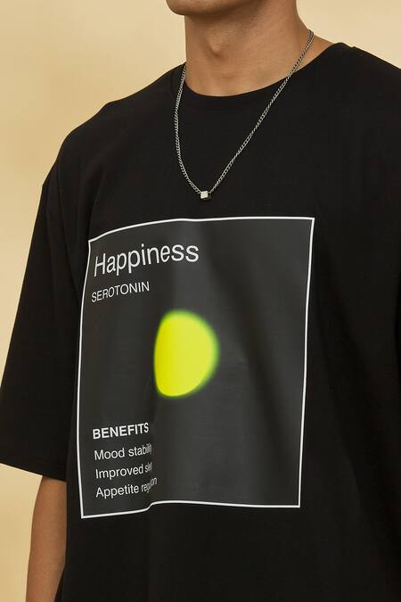 Theorem Black Cotton Emotion Happiness T-shirt at Aza Fashions Theorem_Black Cotton Emotion Happiness T-shirt _at_Aza_Fashions