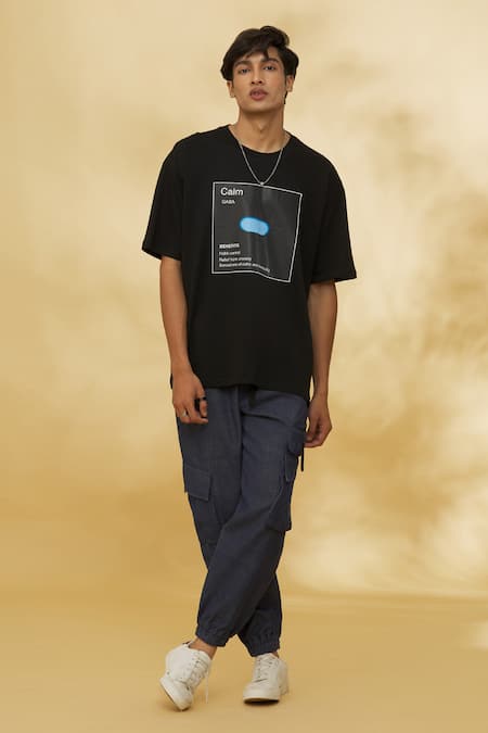 Buy_Theorem_Black Cotton Emotion Calm T-shirt _Online_at_Aza_Fashions
