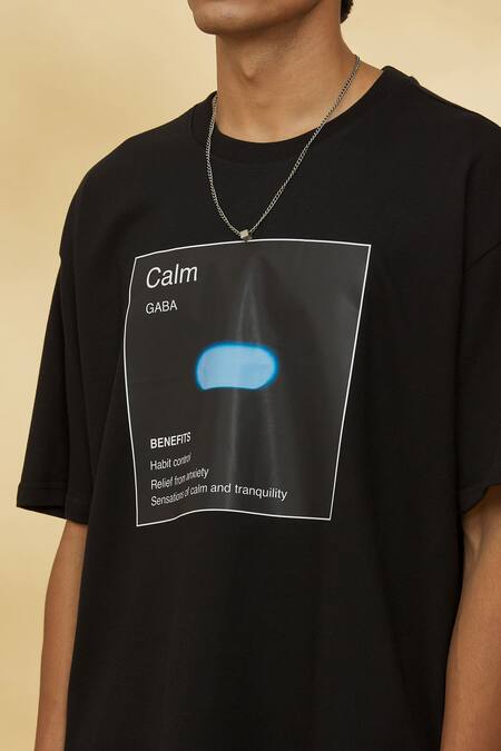 Shop_Theorem_Black Cotton Emotion Calm T-shirt _Online_at_Aza_Fashions