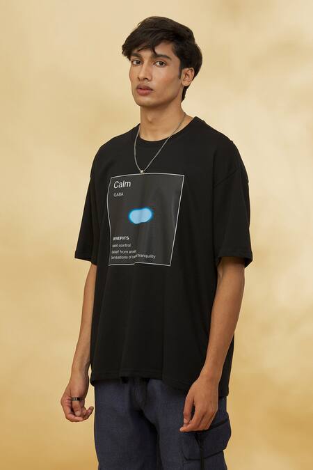 Theorem_Black Cotton Emotion Calm T-shirt _at_Aza_Fashions