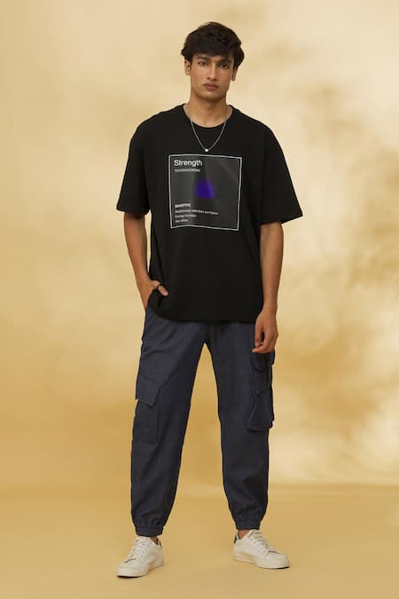 Buy_Theorem_Black Cotton Emotion Strength T-shirt _Online_at_Aza_Fashions