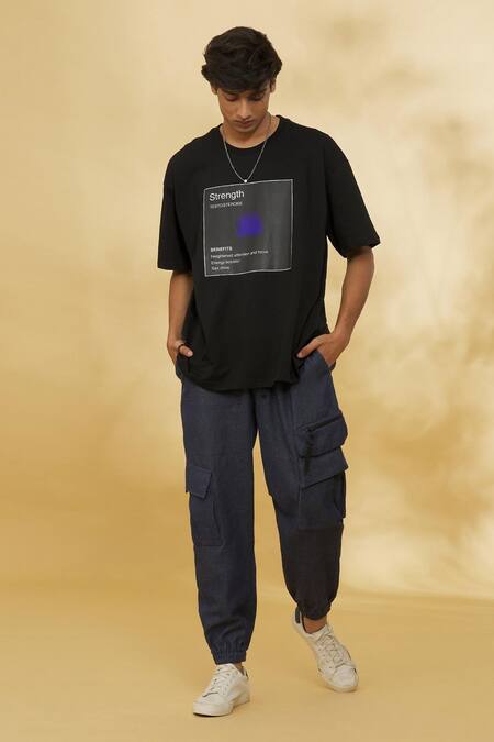 Shop_Theorem_Black Cotton Emotion Strength T-shirt _Online_at_Aza_Fashions