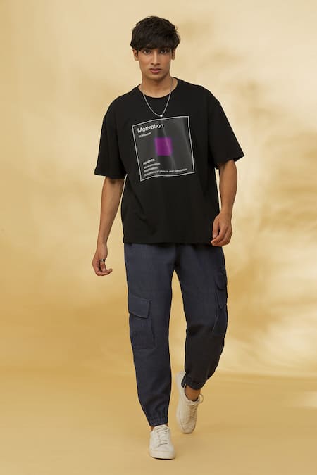 Buy_Theorem_Black Cotton Emotion T-shirt _Online_at_Aza_Fashions