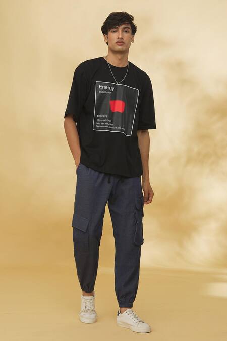 Theorem_Black Cotton Emotion Energy T-shirt _Online_at_Aza_Fashions