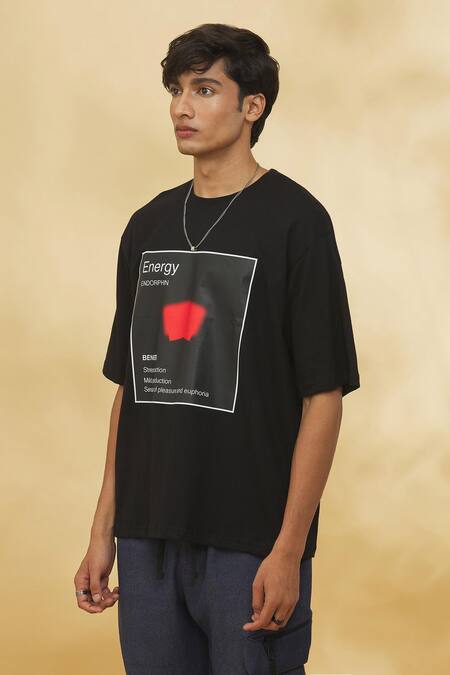 Buy_Theorem_Black Cotton Emotion Energy T-shirt _Online_at_Aza_Fashions