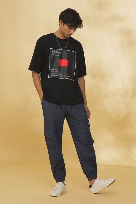 Theorem_Black Cotton Emotion Energy T-shirt _at_Aza_Fashions