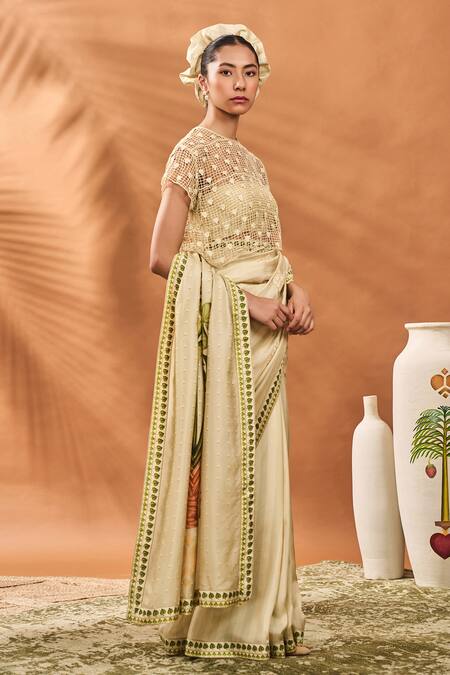 Buy Masaba Sapphire Embroidery Printed Raw Silk Saree With Unstitched Blouse Piece Online at Aza Fashions Buy_Masaba_Sapphire Embroidery Printed Raw Silk Saree With Unstitched Blouse Piece _Online_at_Aza_Fashions