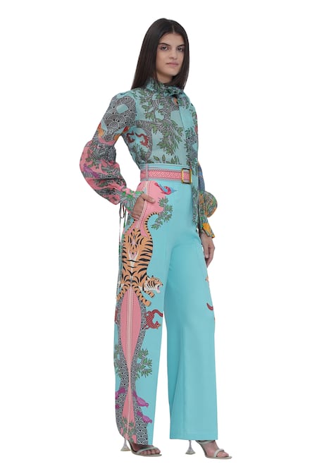 Buy Limerick By Abirr N' Nanki Blue Embroidery Designer Printed Pants With Belt Online at Aza Fashions Buy_Limerick By Abirr N' Nanki_Blue Embroidery Designer Printed Pants With Belt _Online_at_Aza_Fashions