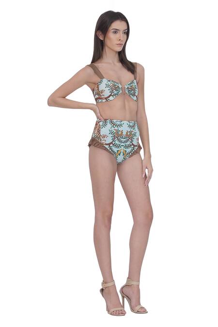 Buy_Limerick By Abirr N' Nanki_Multi Color Scoop Neck Multicolor Designer Bikini Set _Online_at_Aza_Fashions