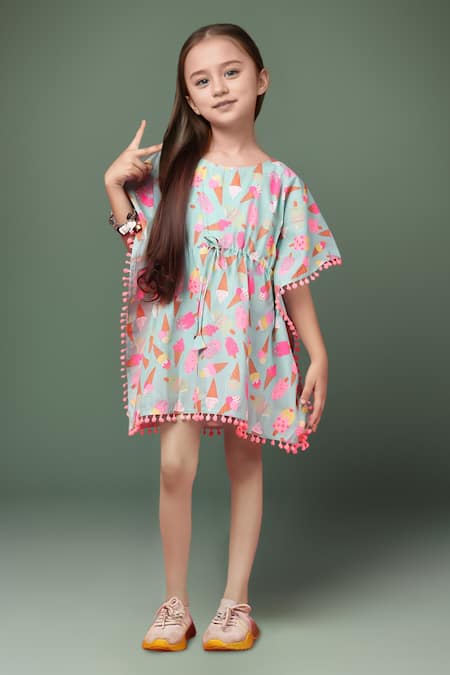 Petite Pomme Multi Color Cotton Pom-poms Kaftan Dress 