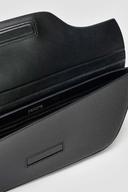 Shop Perona Black Daisy Bovine Leather Handbag Online at Aza Fashions Shop_Perona_Black Daisy Bovine Leather Handbag _Online_at_Aza_Fashions