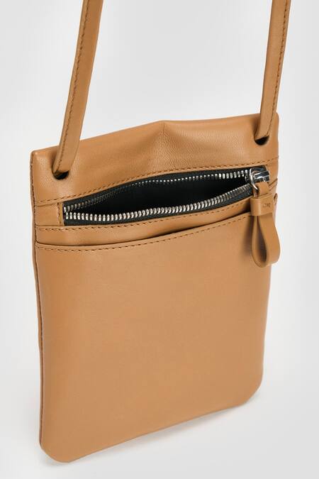 Perona Tan Natural Leather Crossbody Handbag at Aza Fashions Perona_Tan Natural Leather Crossbody Handbag _at_Aza_Fashions