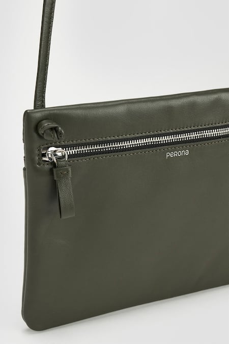 Perona Green Designer Bovine Leather Handbag at Aza Fashions Perona_Green Designer Bovine Leather Handbag _at_Aza_Fashions