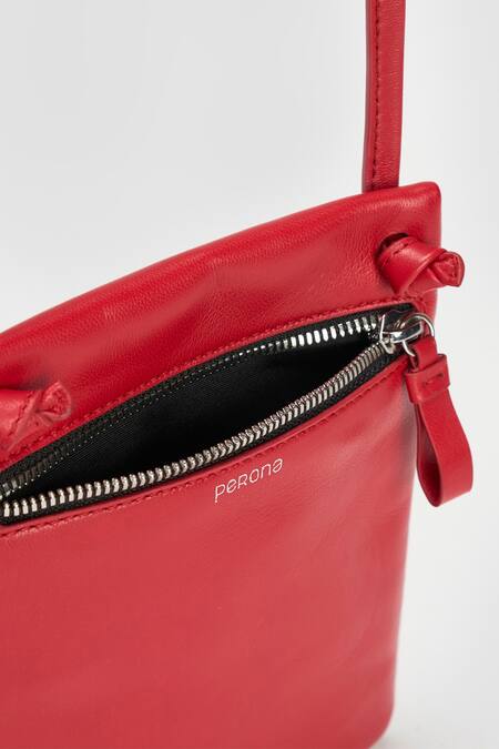 Shop Perona Red Freya Bovine Leather Handbag Online at Aza Fashions Shop_Perona_Red Freya Bovine Leather Handbag _Online_at_Aza_Fashions
